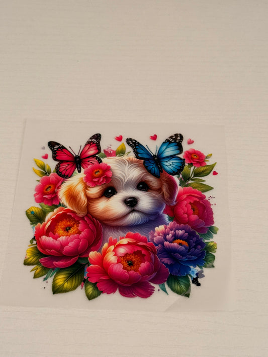 Floral dog with butterfly